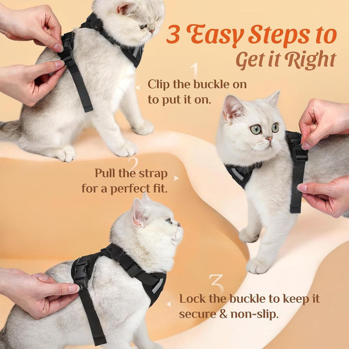 Dooradar night visibility reflective strip details on small cat harness