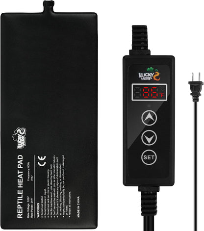 LUCKY HERP digital thermostat heat mat showing the complete power cord assembly
