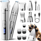 Oneisall 4 in 1 dog grooming kit front view showcasing the digital LCD display screen and attached standard clipper head