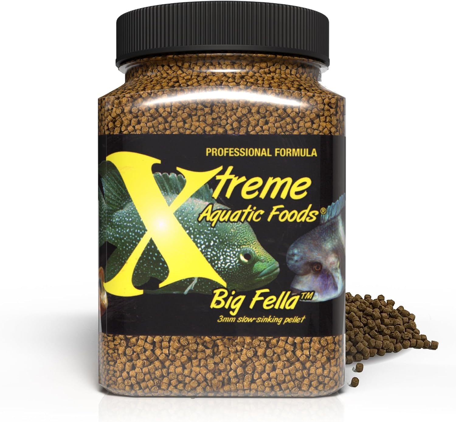 Xtreme Aquatic Foods Big Fella 3.0mm pellets front view container