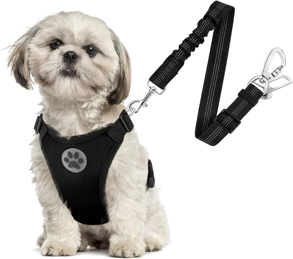 SlowTon Dog Seat Belt Harness for Car, Dog Car Harness Adjustable Mesh Breathable & Dog Seatbelt Safety Tether with Elastic Bungee for Small Medium Large Pets(Black, Double Clip, M) - Image 13