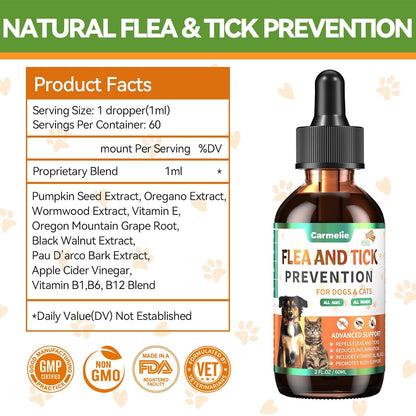 Carmelie bacon flavored flea treatment drops for all breeds and ages