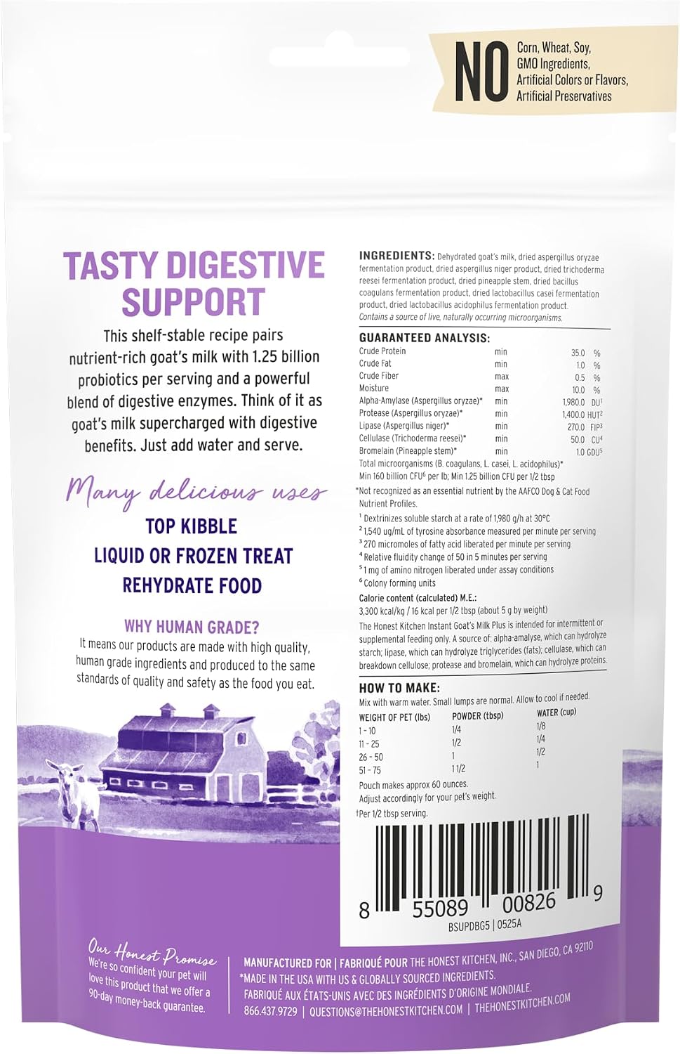 The Honest Kitchen Instant Goat's Milk with Probiotics for Dogs and Cats, Human Grade Powder Drink Mix, Digestive Health Support, Food Topper or Treat, Just Add Water, 5.2 oz Pouch Makes 60 oz - Image 2