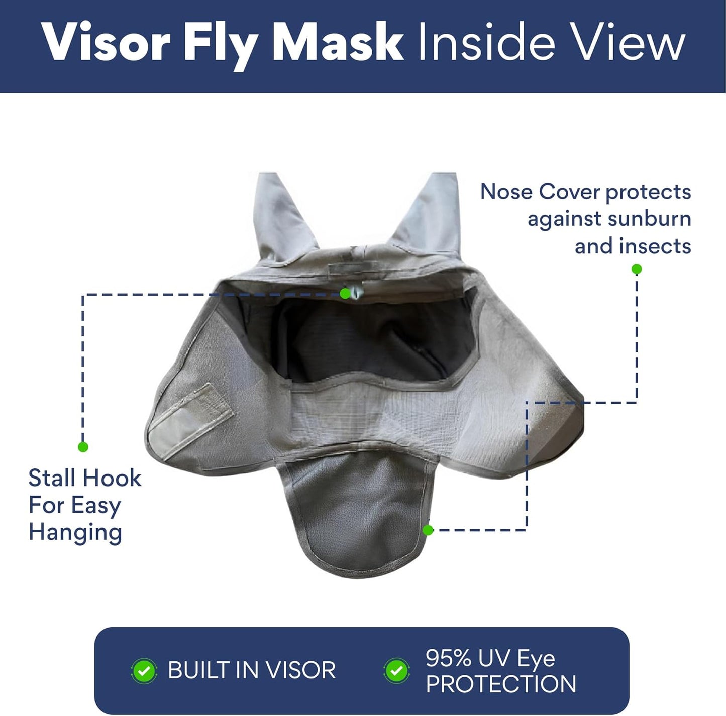 Reinforced UV protective visor on Tuffteq horse mask