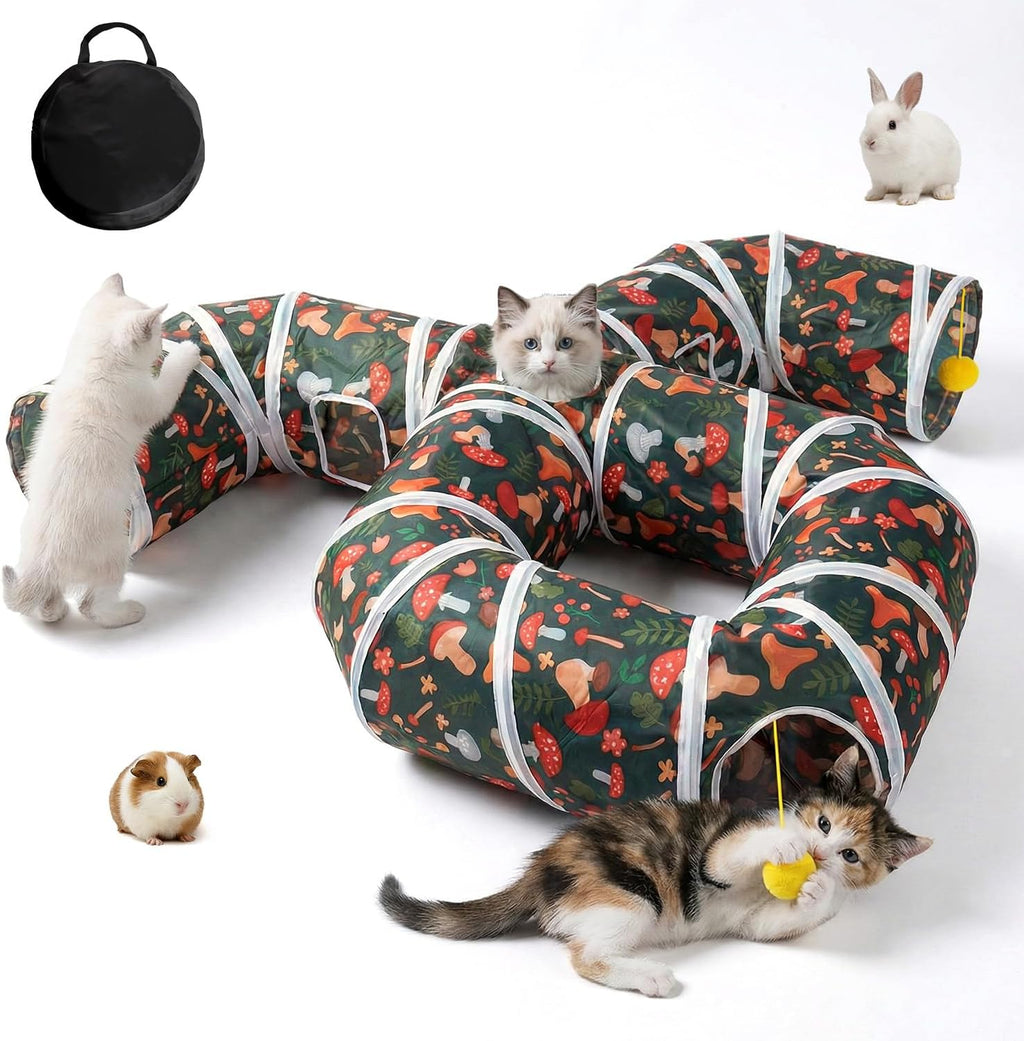 Cpvbobul cat tunnel packaging and dimensions layout for indoor pet entertainment.