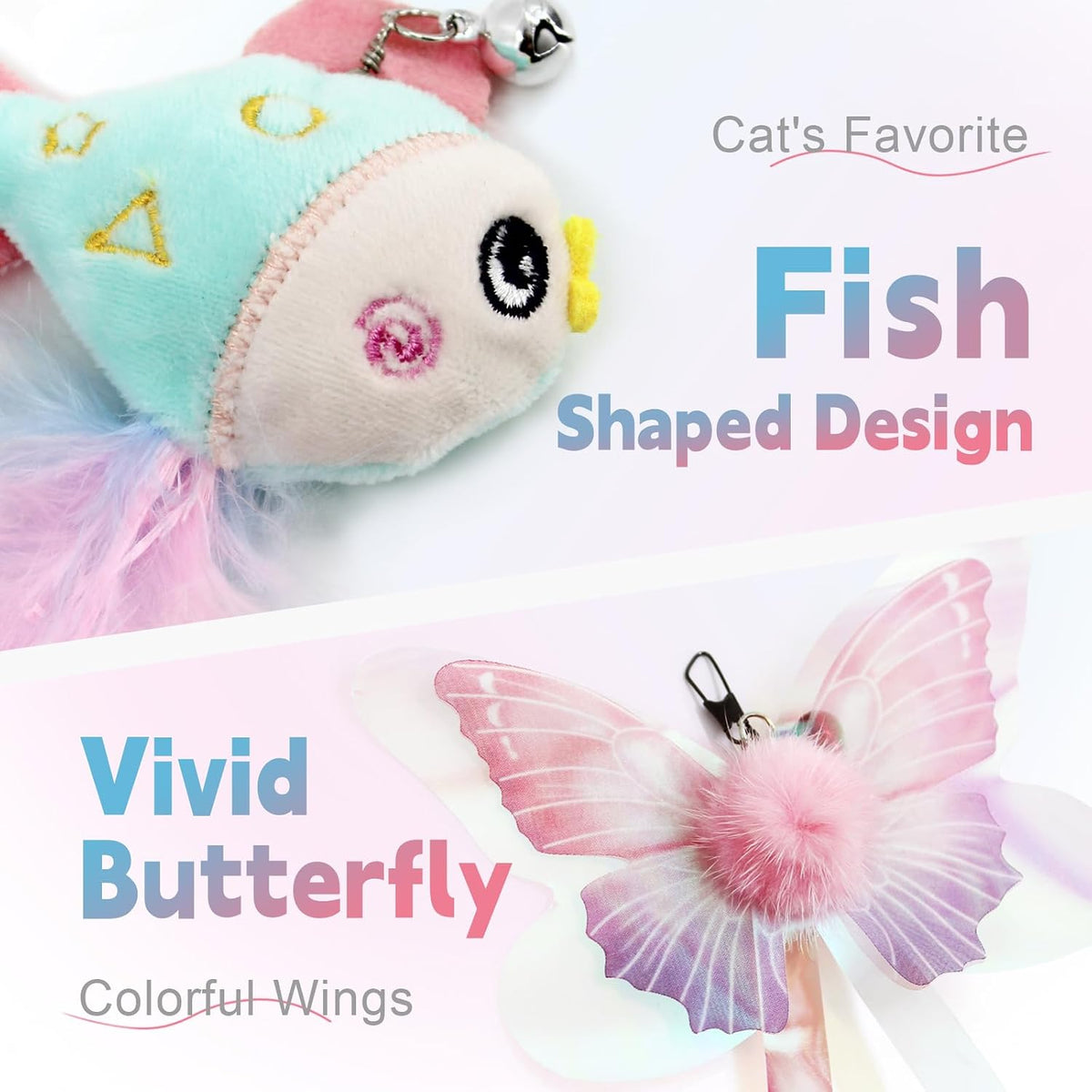 SONGWAY butterfly tassel plush cat toy attachment showcasing the built-in small metal bell.