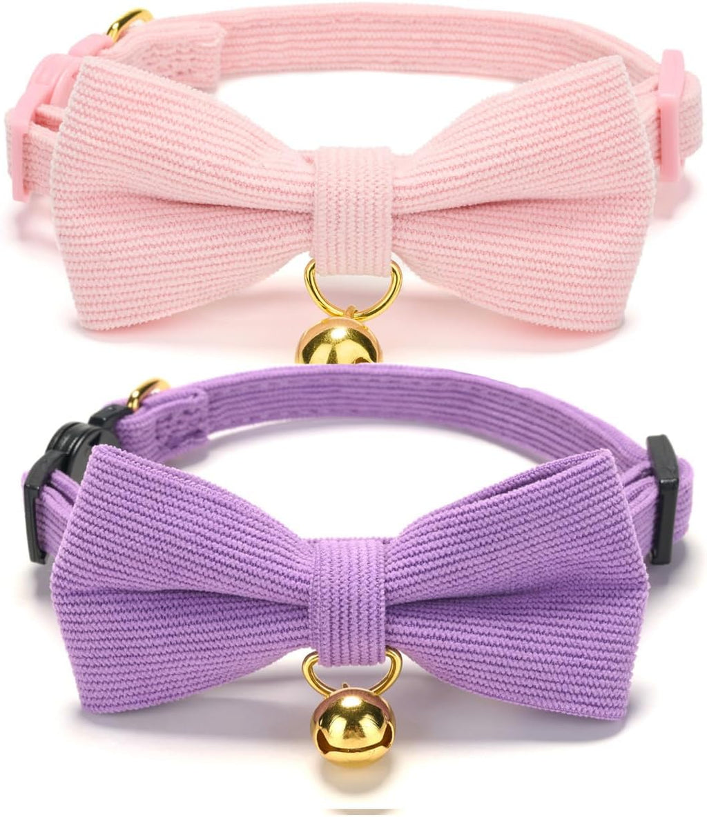 2 Pack Soft Corduroy Cat Collars with Bow Tie & Bell Adjustable Breakaway Kitten Bowtie Collar for Girl Boy Cats(Orange & Green) - Image 13