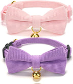 2 Pack Soft Corduroy Cat Collars with Bow Tie & Bell Adjustable Breakaway Kitten Bowtie Collar for Girl Boy Cats(Orange & Green) - Image 13