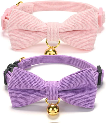 2 Pack Soft Corduroy Cat Collars with Bow Tie & Bell Adjustable Breakaway Bowtie Kitten Collar for Girl Boy Kittens(Orange & Dark Green) - Image 12