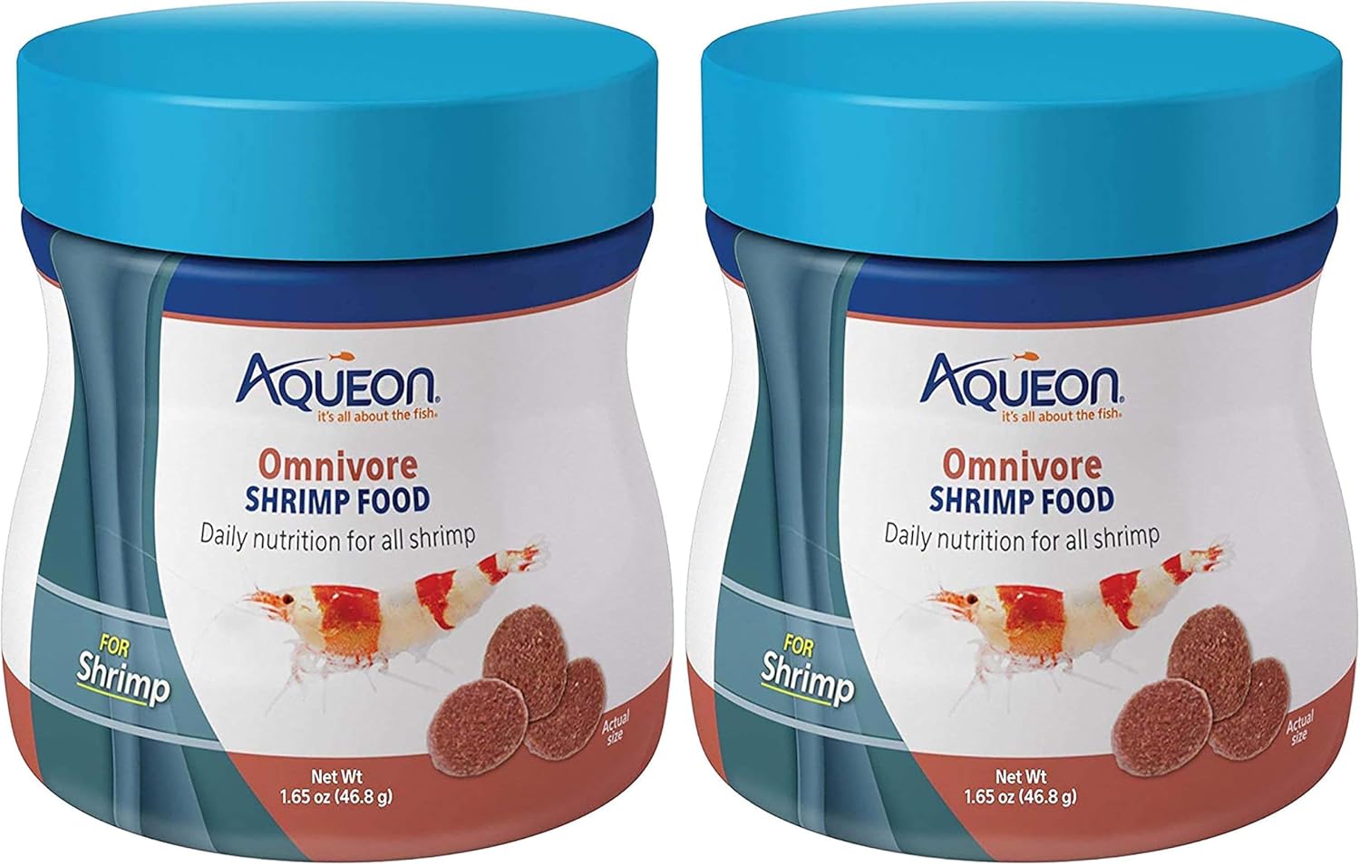 Close up view of nutritional facts and feeding instructions for omnivore shrimp food
