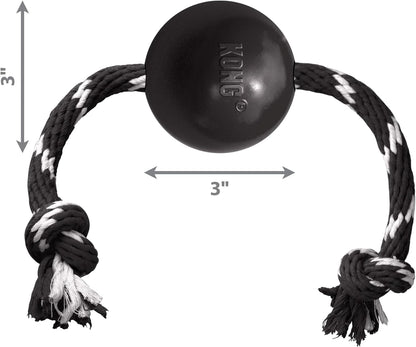 KONG Extreme black rubber ball with rope interactive tug toy packaging view