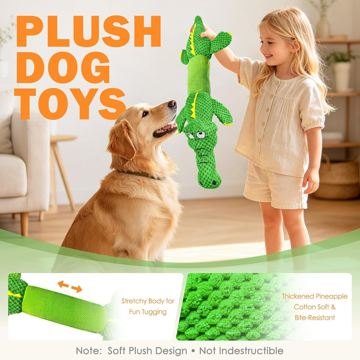 WOWBALA large dog squeaky toy demonstrating the stretchable middle section with internal crinkle paper.