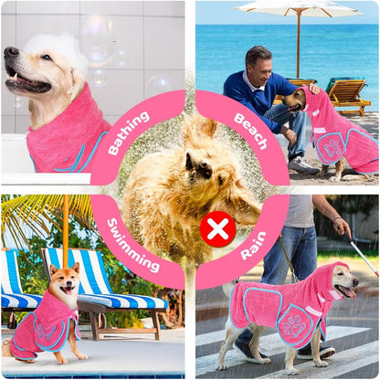 SlowTon Dog Bathrobe Drying Coat - Super Absorbent Microfiber Towel Wrap with Adjustable Collar & Belly Strap, Fast Drying Bath Robe for After Bath Swim, for Large, Medium, Small Dogs (Pink L) - Image 9