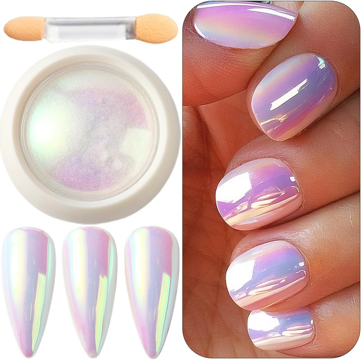 Bellecrey Holographic Unicorn Chrome Nail Powder front view