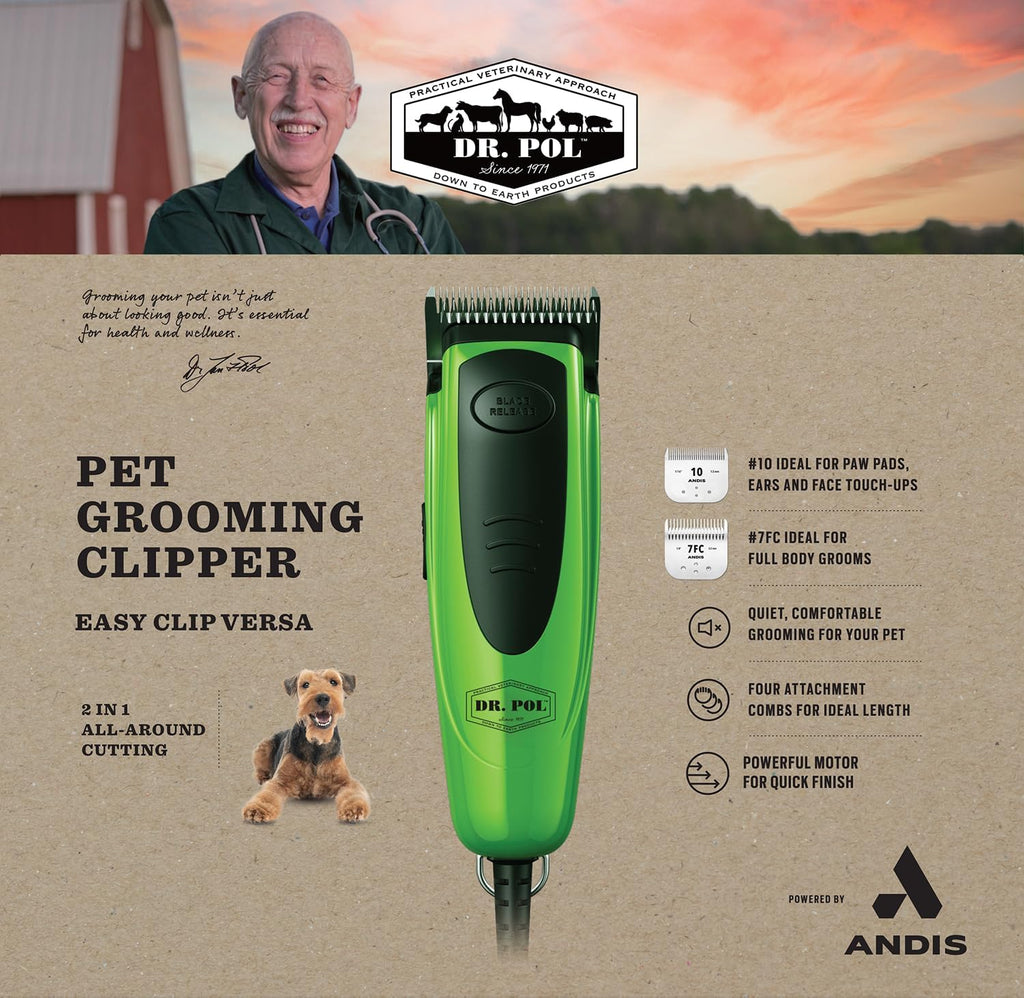 Close-up of the interchangeable Size 10 and Size 7FC blades for pet trimming.