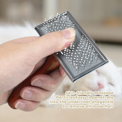 Close-up view of the MAEXUS cat brush bent stainless steel needles with protective silicone massage tips.