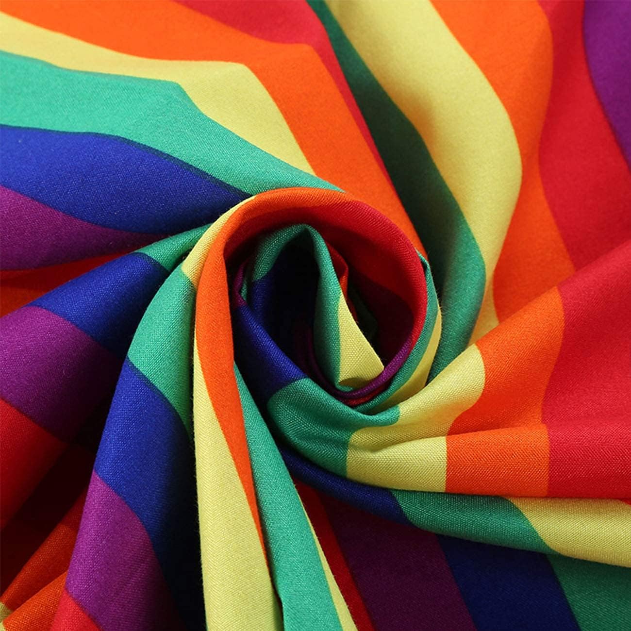 Tinsow Gay Pride Rainbow Cotton Bandana close up texture of the pure breathable premium fabric.