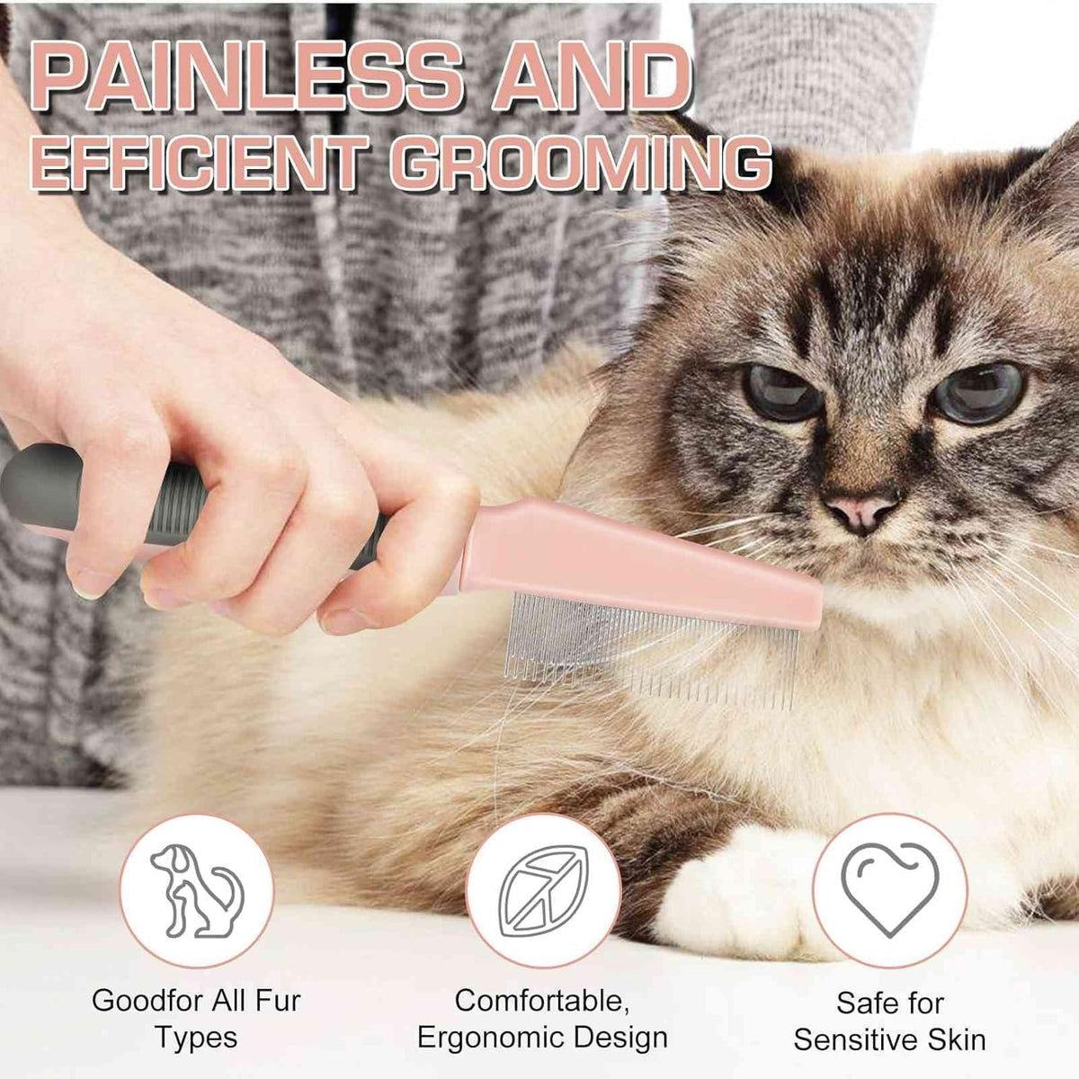 Premium rust-free steel pet comb showing the smooth rounded tips for safe skin grooming.