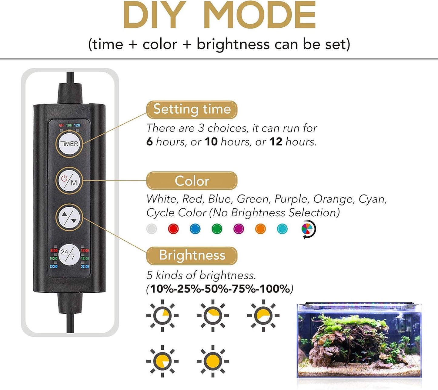 Hygger aquarium light controller showing timer settings