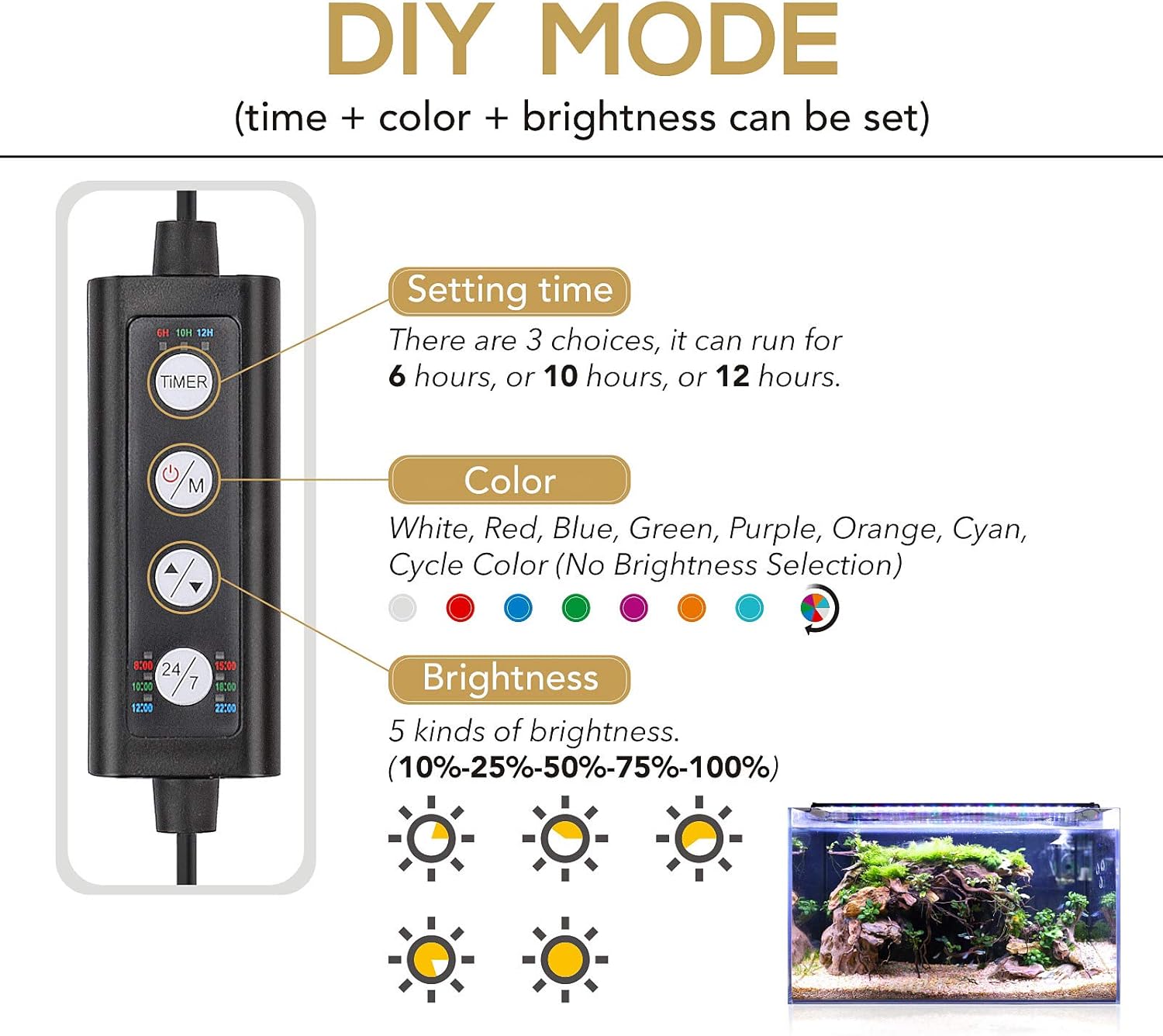 Hygger aquarium light controller showing timer settings