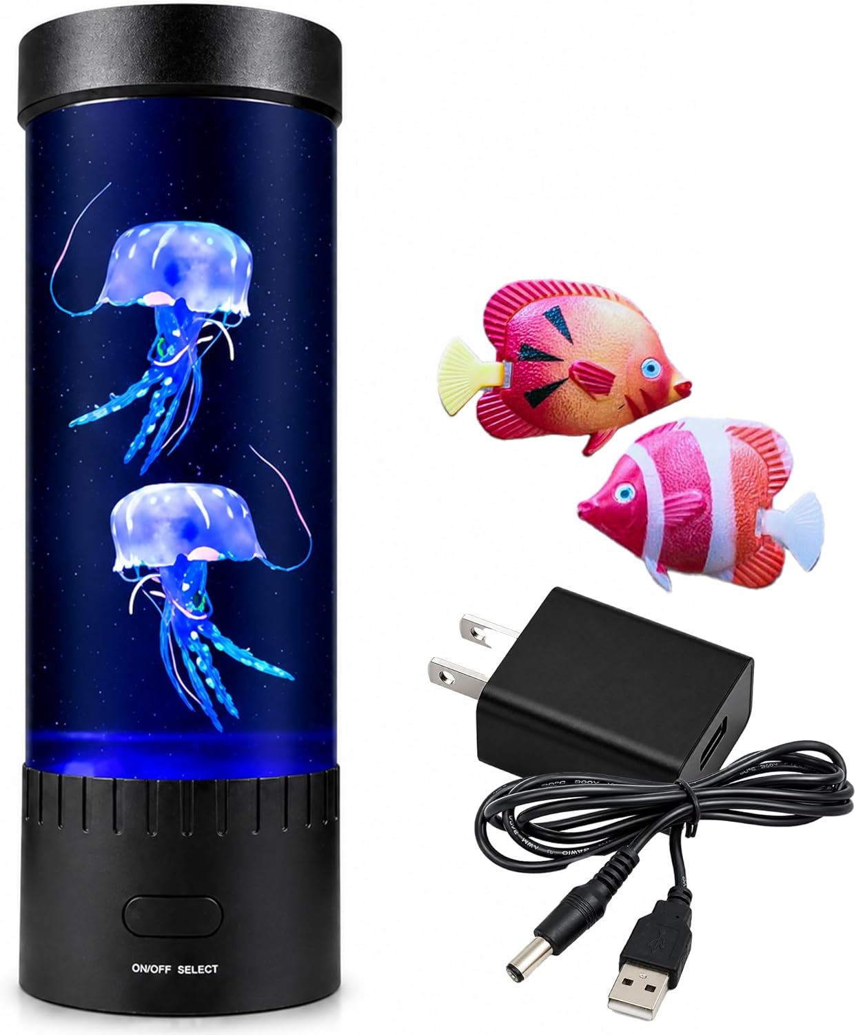 Brewish Jellyfish Lamp front view glowing with blue and purple LED lights.