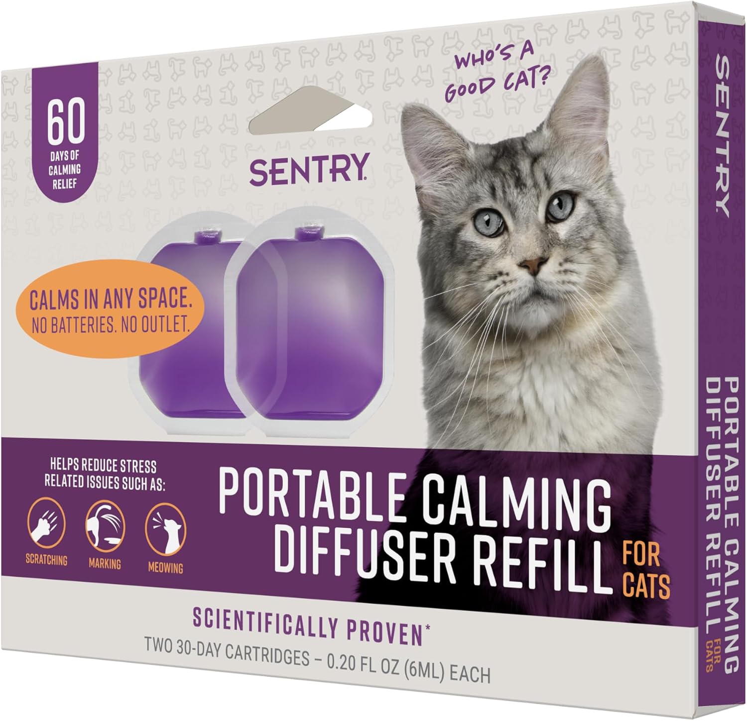 Sentry Behavior Portable Calming Diffuser Refill for Cats package front view showing two cartridges.