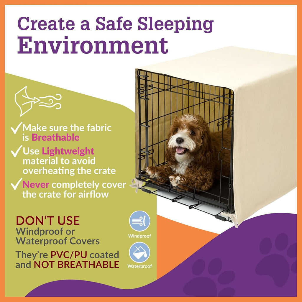Side view of Pet Dreams dog crate cover installed on wire cage