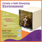 Side view of Pet Dreams dog crate cover installed on wire cage
