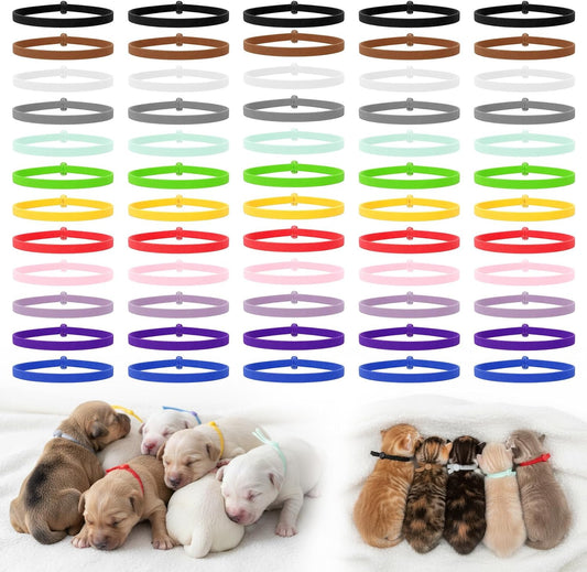 FdcLixuvol puppy litter collars front view showing twelve vibrant colored identification bands for newborn pets.