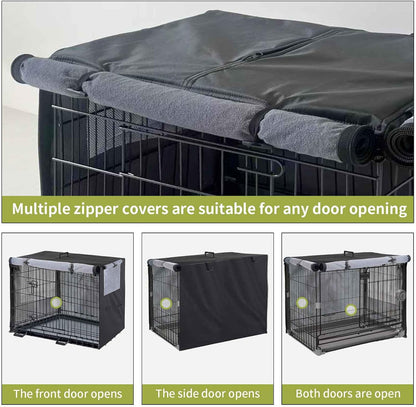 Waterproof pet cage shield with rolled up side ventilation windows