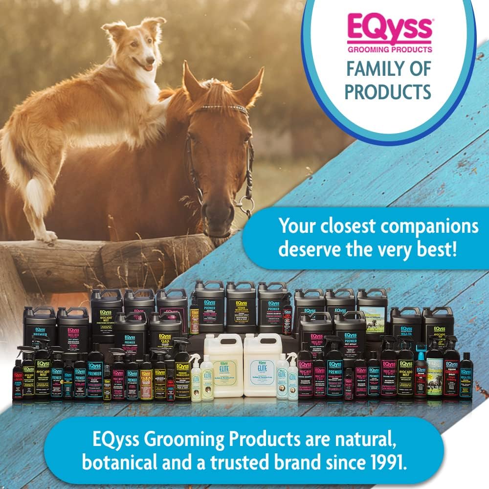 Close up view of the back label instructions on the EQyss equine horse rebuilder bottle.