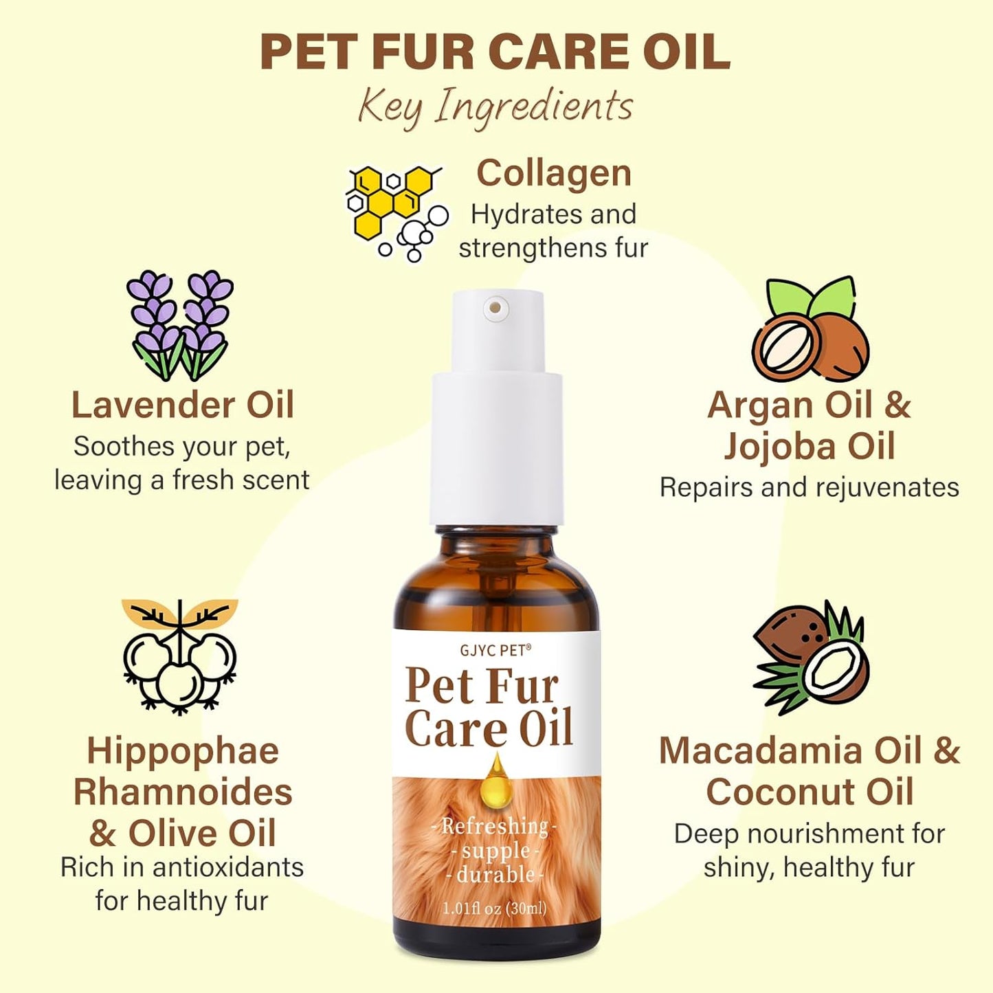 Collagen and natural jojoba oil pet serum for reducing fur shedding