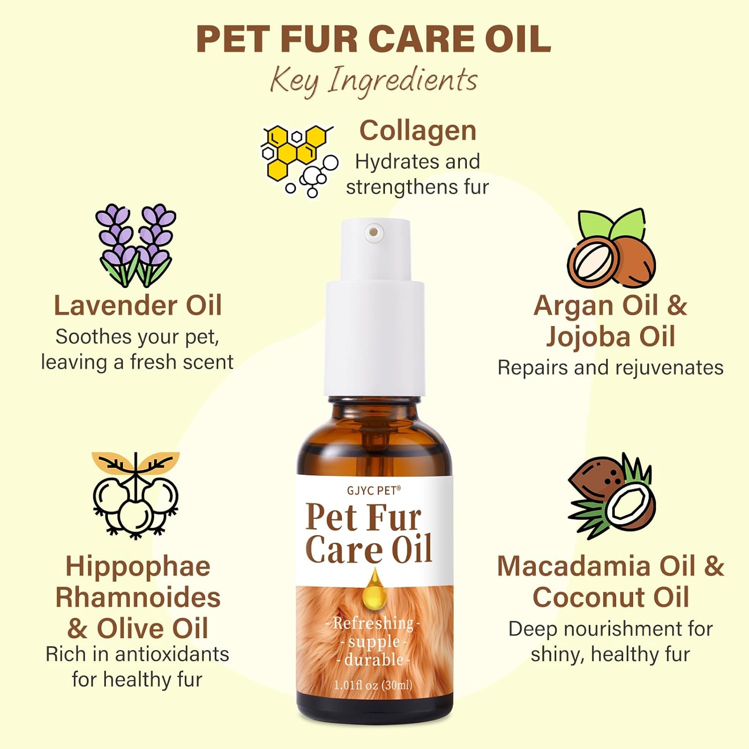 Collagen and natural jojoba oil pet serum for reducing fur shedding