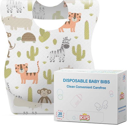 KIIS disposable baby bibs 20 count front view packaging for travel