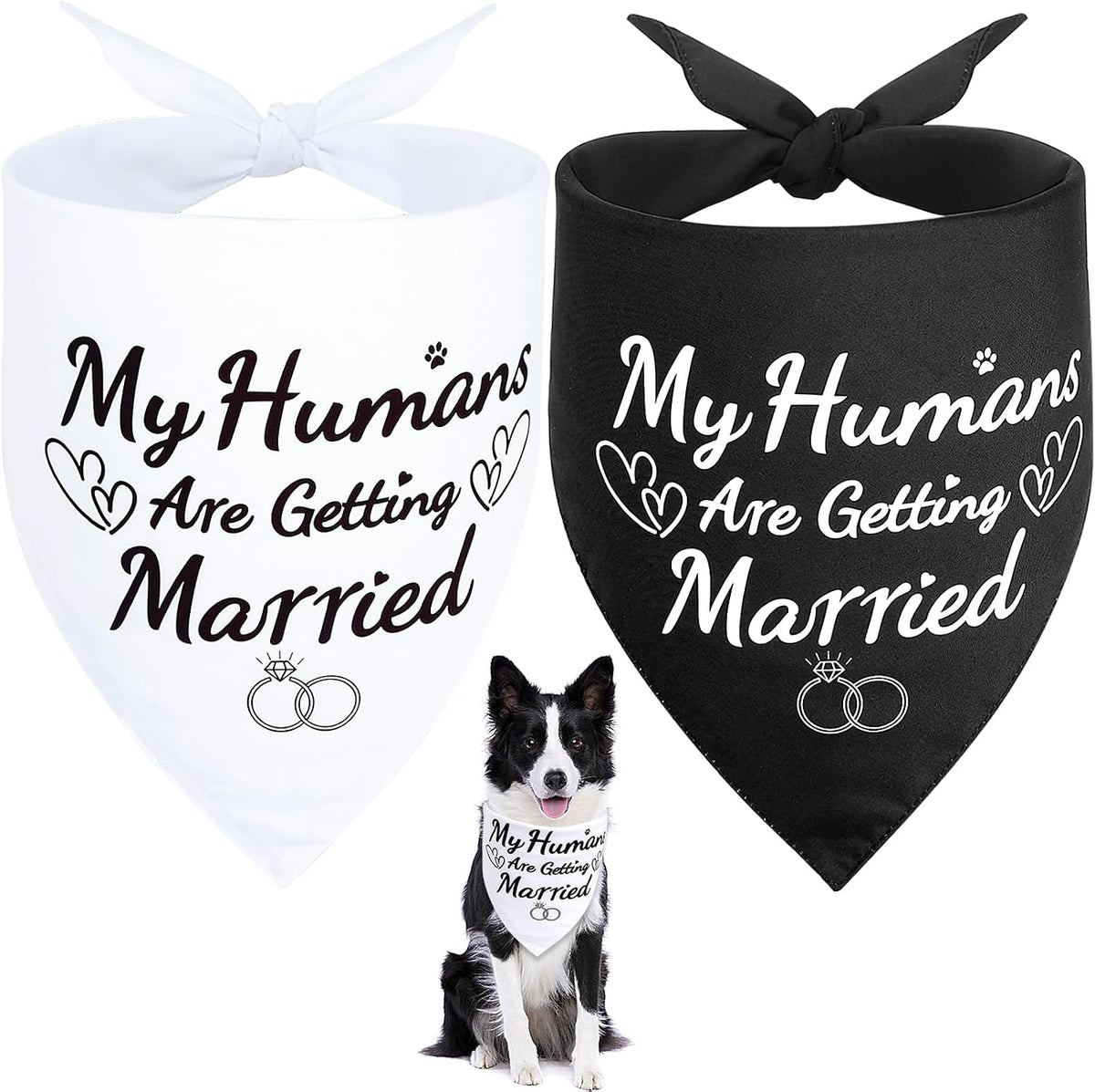 SZEE wedding dog bandanas front view showing black and white options with text