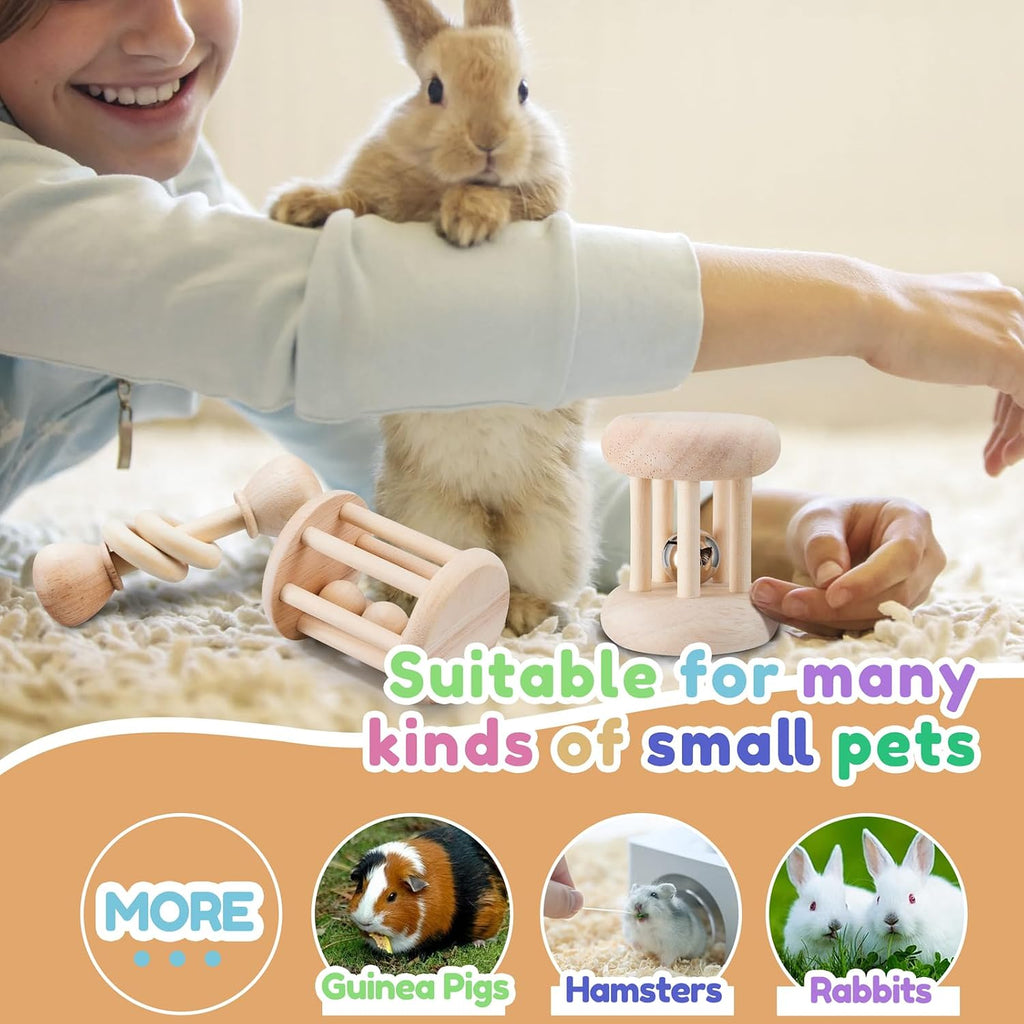 Three piece safe rabbit chew set with internal interactive sound bells for small rodents