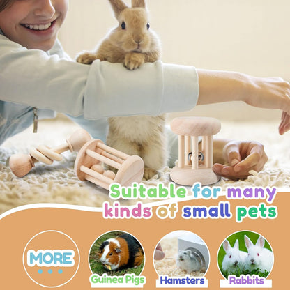 Three piece safe rabbit chew set with internal interactive sound bells for small rodents