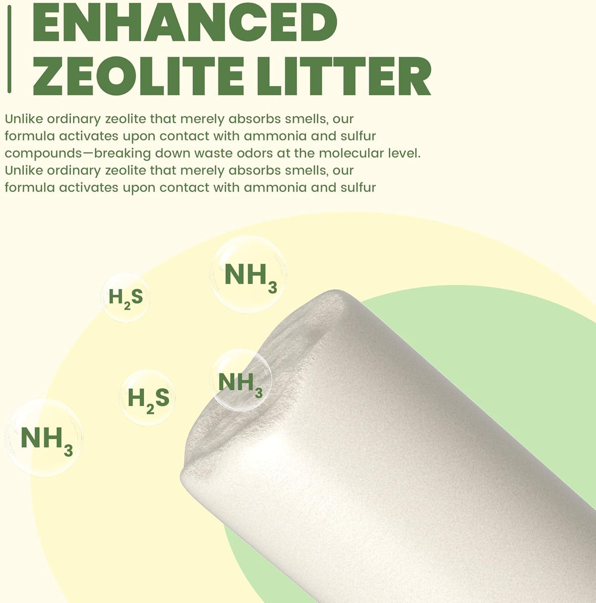 Close up view of zeolite cat litter pellets texture