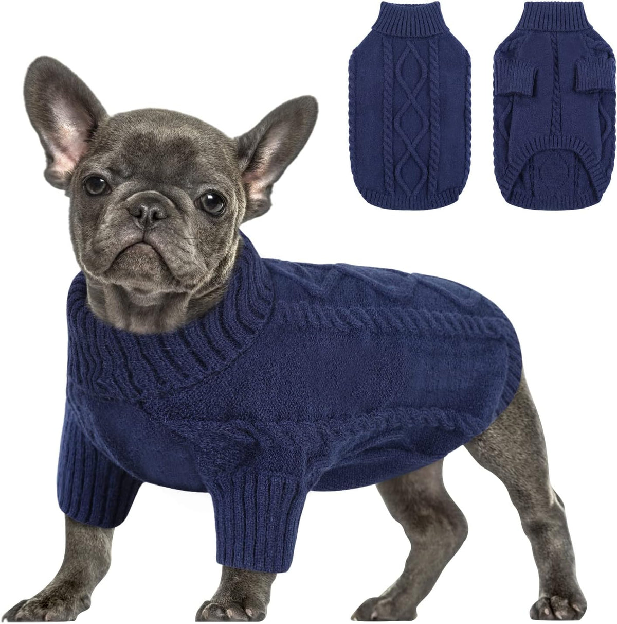 Queenmore Small Dog Pullover Sweater, Cold Weather Cable Knitwear, Classic Turtleneck Thick Warm Clothes for Chihuahua, Bulldog, Dachshund, Pug, Yorkie (Pink, Small) - Image 14