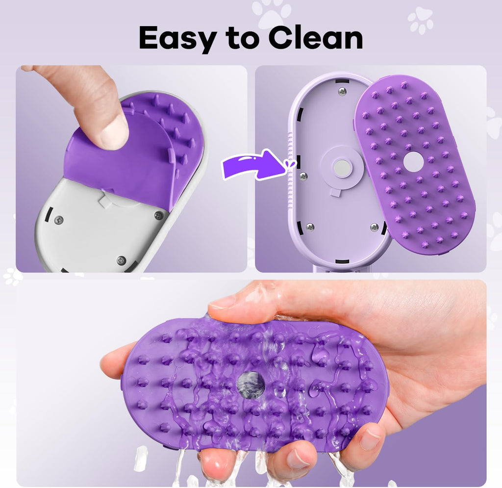 SILVLF steamy cat brush with rotating head positioned at an angle for ergonomic grooming