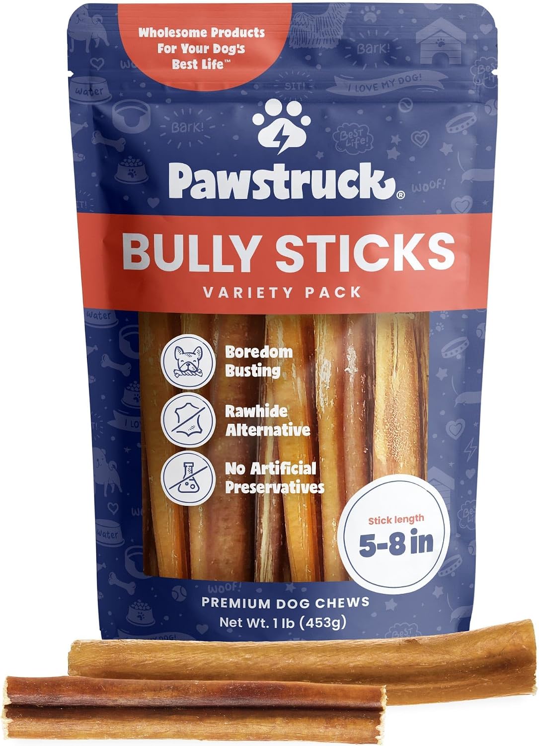 Pawstruck Natural 5-8" Bully Sticks for Dogs - Best Long-Lasting, Rawhide-Free, Low Odor Dental Chew Treat - Healthy Single Ingredient, 100% Real Beef - 8 oz Bag - Packaging May Vary - Image 12