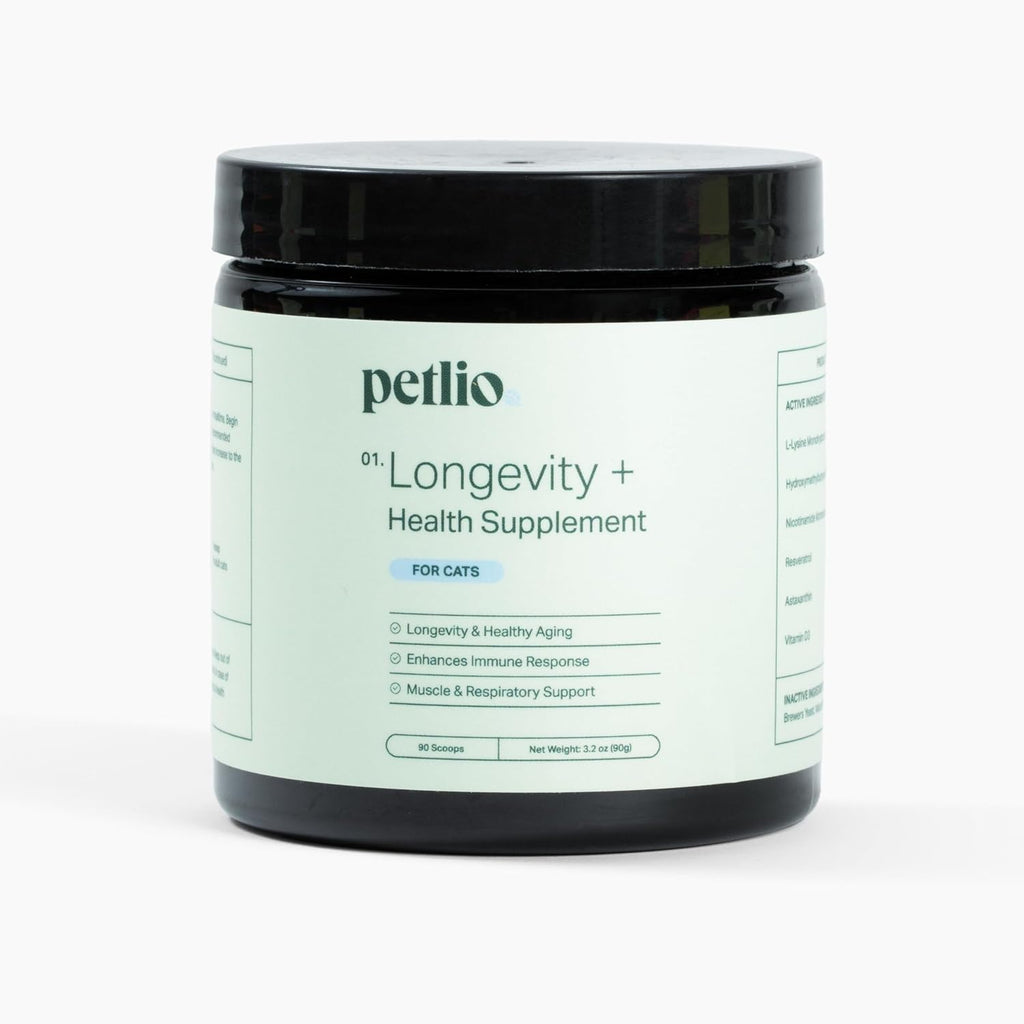 Petlio Longevity+ Cat Health Supplement front view bottle