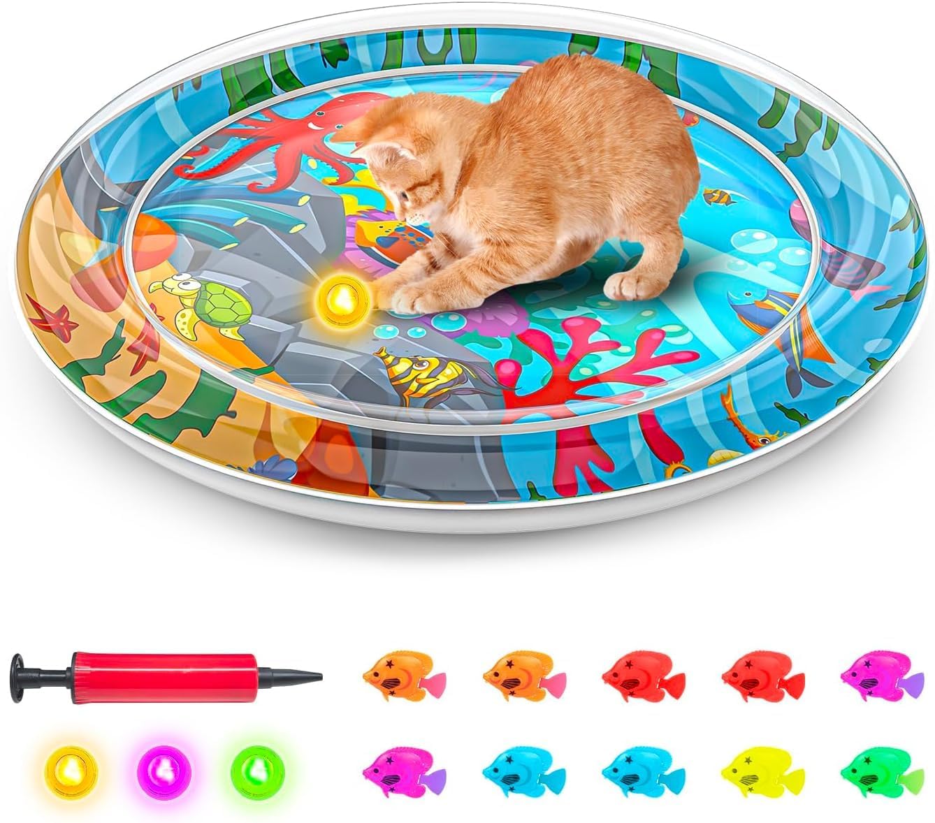 Marine Life Themed Cat Play Mat, Thickened Water Sensor Play Mat for Cats, Water Sensor Play Mat with Fish, Pet Water Sensor Mat, Water Sensor Mat Water Feature (Square Octopus & Lights) - Image 10