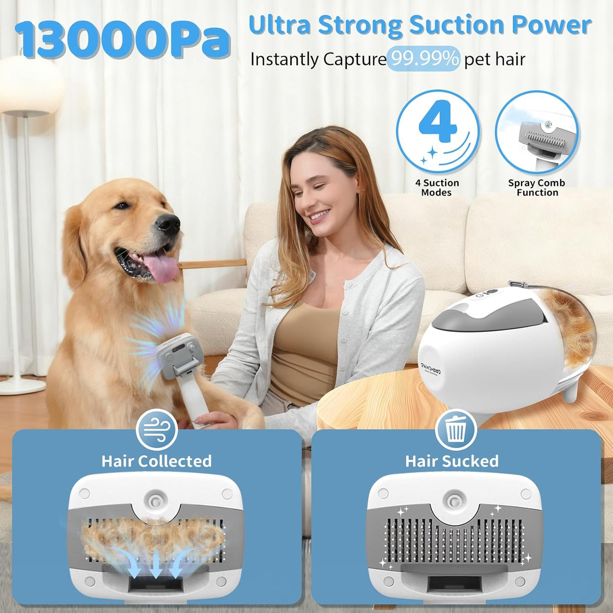 Emorefun Pawimood dog vacuum kit with six professional attachment tools arranged neatly