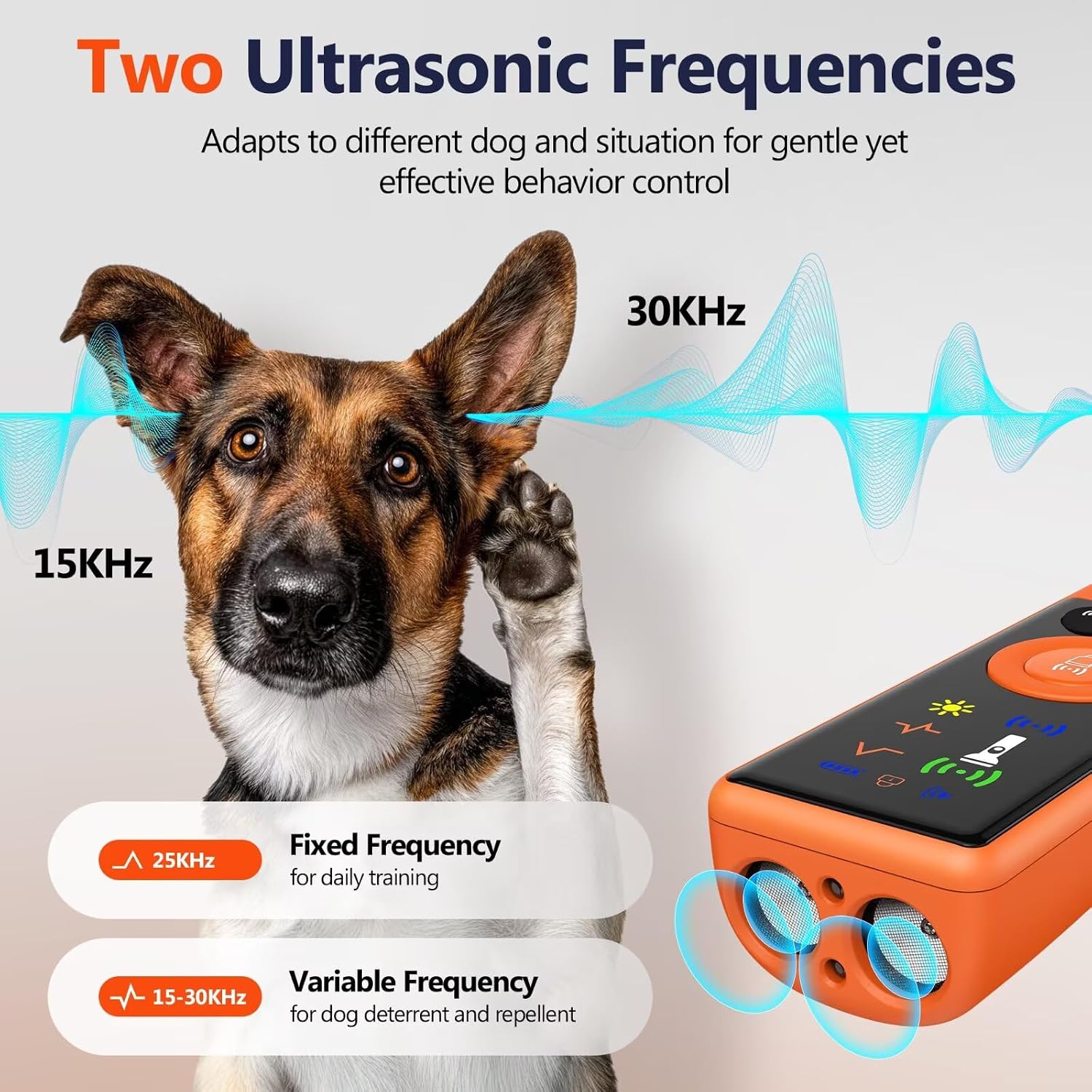 Side view of portable Ralyuni ultrasonic anti-barking controller