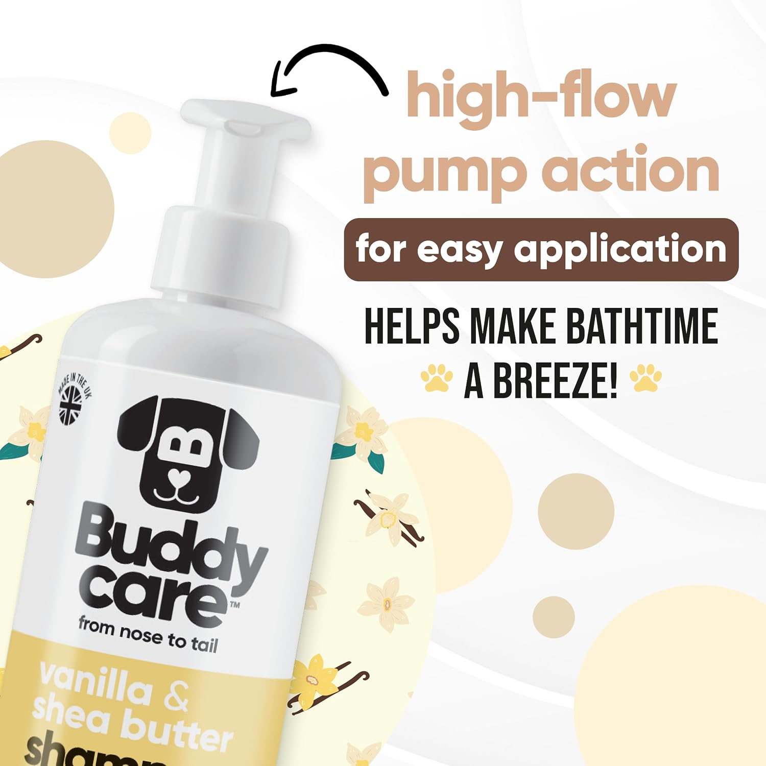 Buddycare sulfate free dog shampoo back bottle information and directions