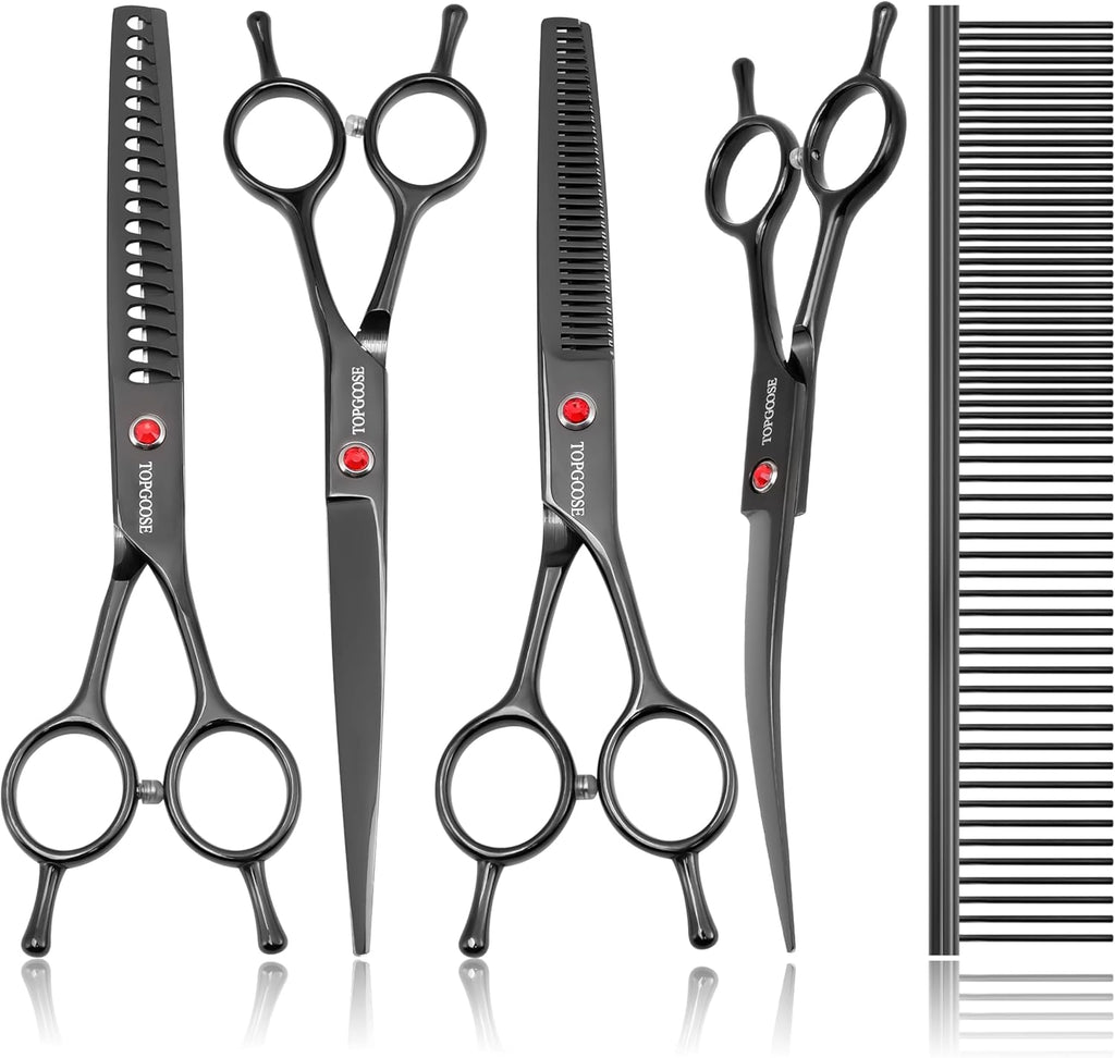 Dog Grooming Scissors Kit, Professional 6 in 1 Pet Scissors Sharp Shears Set - Straight, Thinning, Chunker, Curved Shears and Comb for Long Short Hair for Dog Cat (Set, Purple) - Image 9