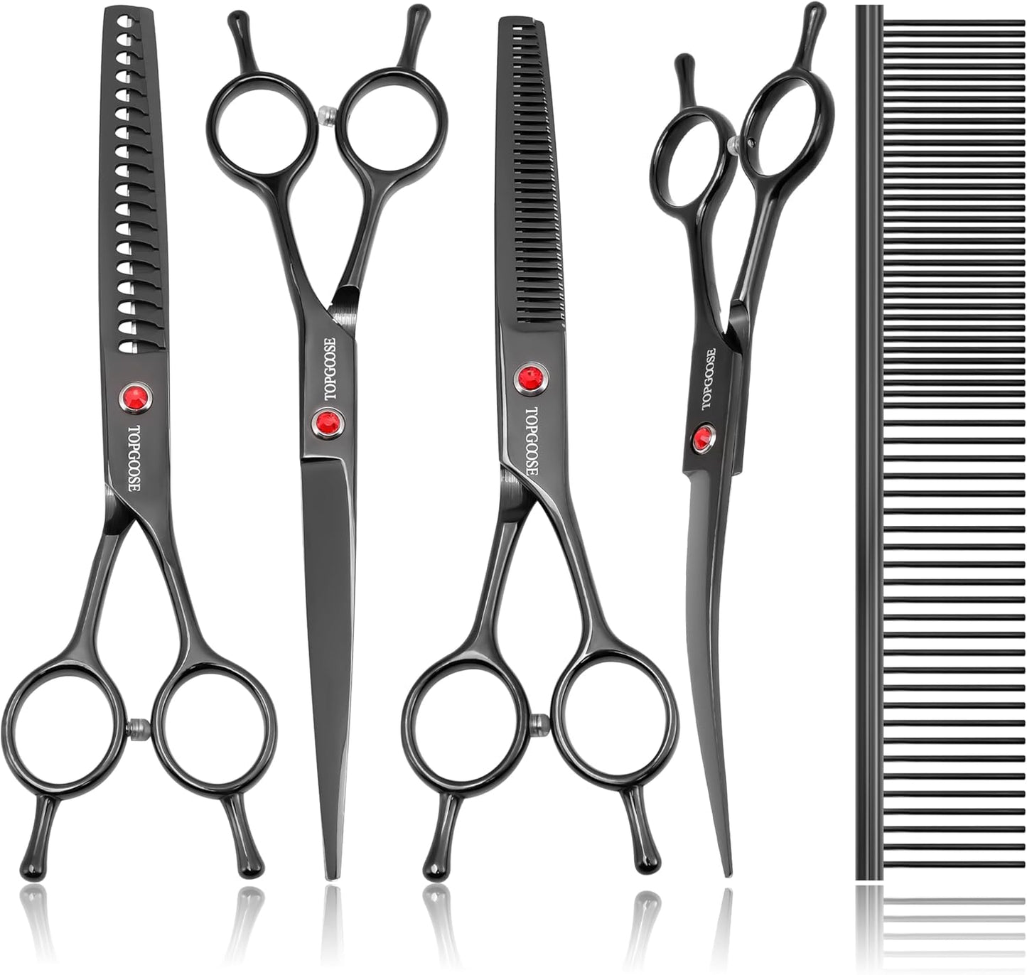 Dog Grooming Scissors Kit, Professional 6 in 1 Pet Scissors Sharp Shears Set - Straight, Thinning, Chunker, Curved Shears and Comb for Long Short Hair for Dog Cat (Set, Purple) - Image 9