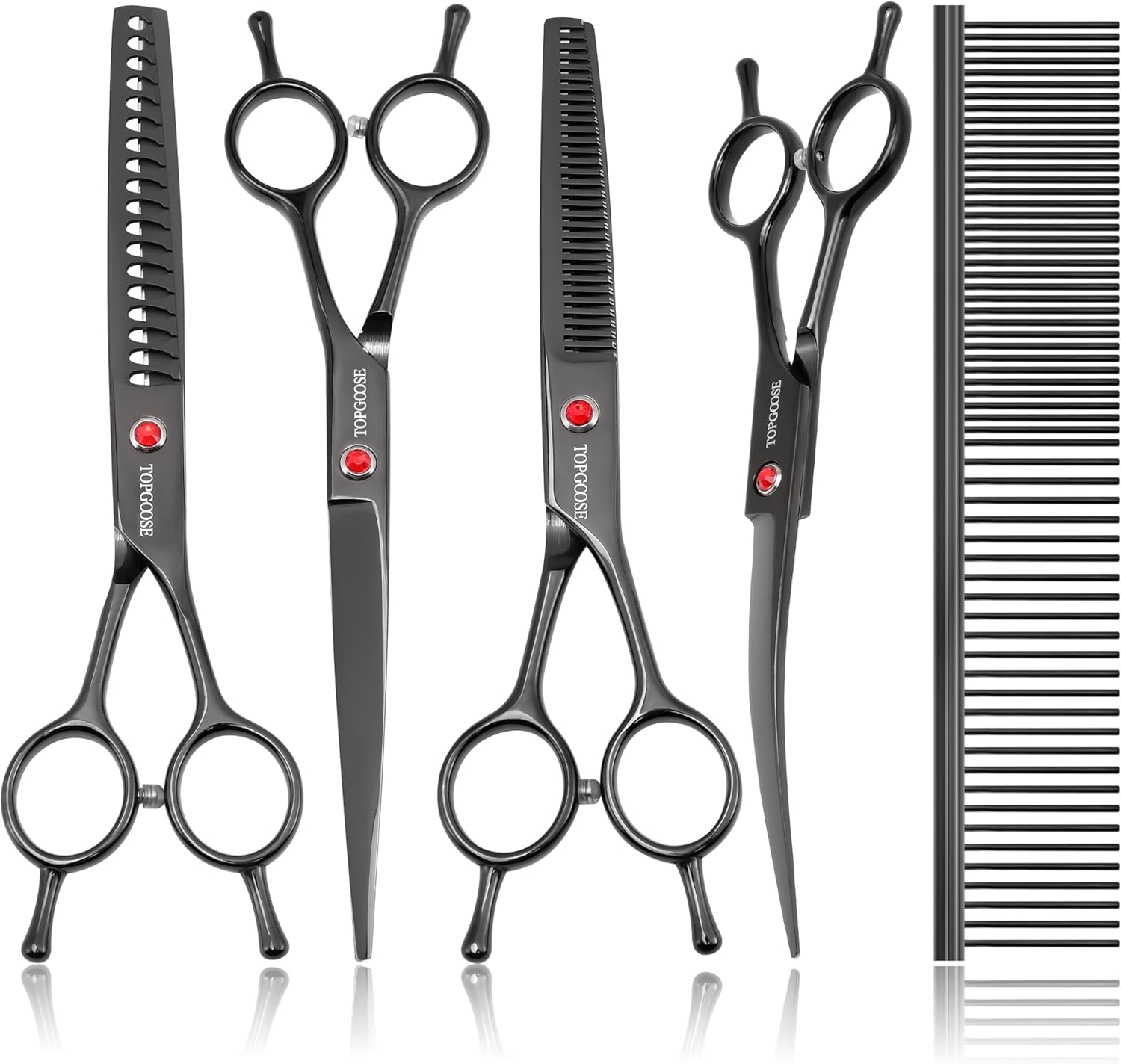 Dog Grooming Scissors Kit, Professional 6 in 1 Pet Scissors Sharp Shears Set - Straight, Thinning, Chunker, Curved Shears and Comb for Long Short Hair for Dog Cat (Set, Purple) - Image 9