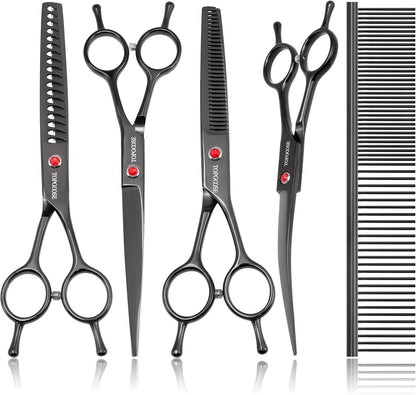 Dog Grooming Scissors Kit, Professional 6 in 1 Pet Scissors Sharp Shears Set - Straight, Thinning, Chunker, Curved Shears and Comb for Long Short Hair for Dog Cat (Set, Purple) - Image 9